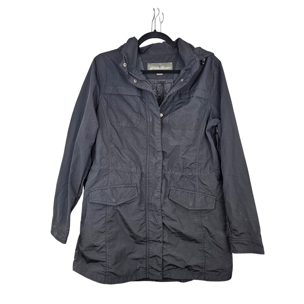 Eddie Bauer Women's Black Utility‎ Field Jacket Hooded Drawstring Waist Large